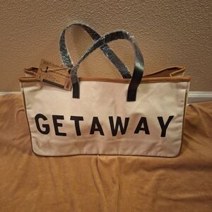GETAWAY Canvas Tote Bag - Cream with Black Trim Santa  Barbara Studio